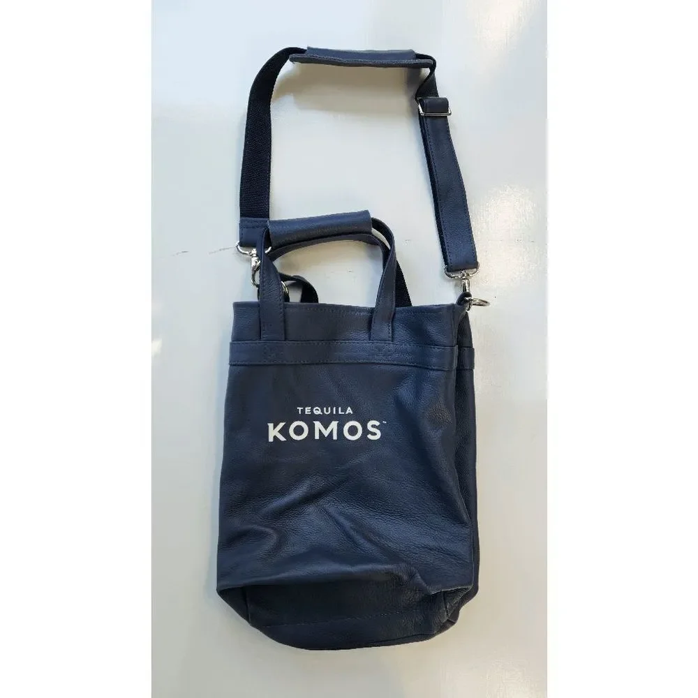 Rare Promo Tequila Komos Chill-N-Go Genuine Soft Leather Messenger Bag Navy Blue